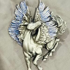 Vtg 1980s JJ Pegasus Brooch Winged Horse Greek Mythology Purple Glitter Pewter